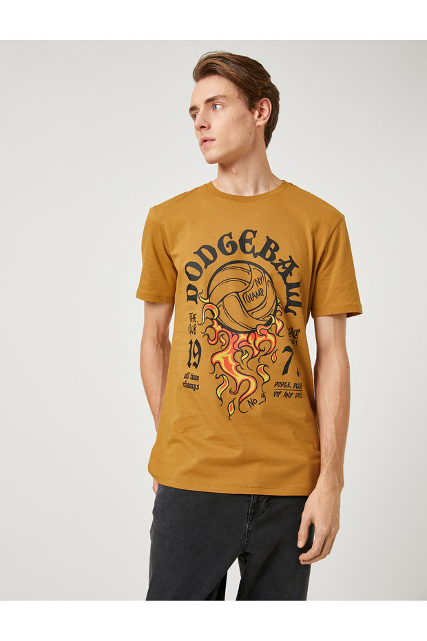 College T-Shirt Printed Crew Neck Short Sleeve Slim Fit