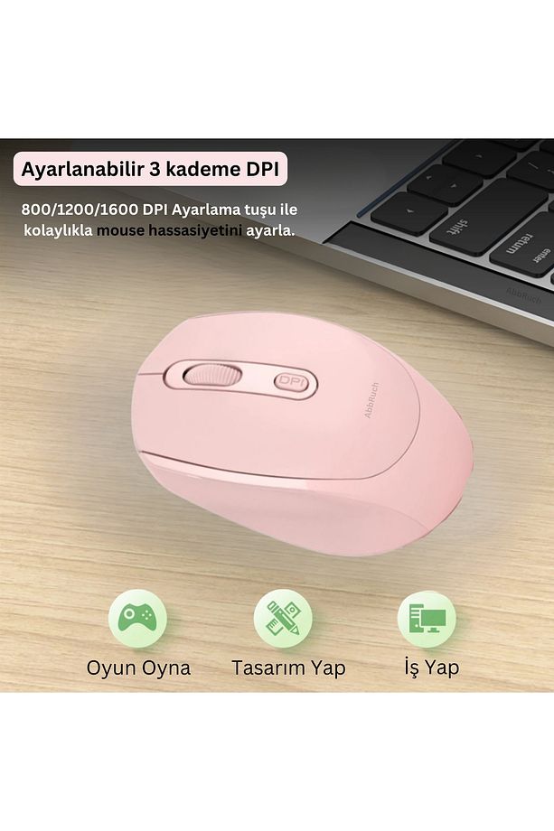 Kablosuz Mouse Bluetooth Wireless Çift Mod'lu USB 2.4g Şarj Edilebilir 800/1200/1600dpi Işıklı Fare - 3