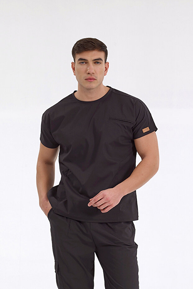 Single Top Crew Neck Lycra Doctor and Nurse Uniform Surgical Uniform Black | Brl Bagel