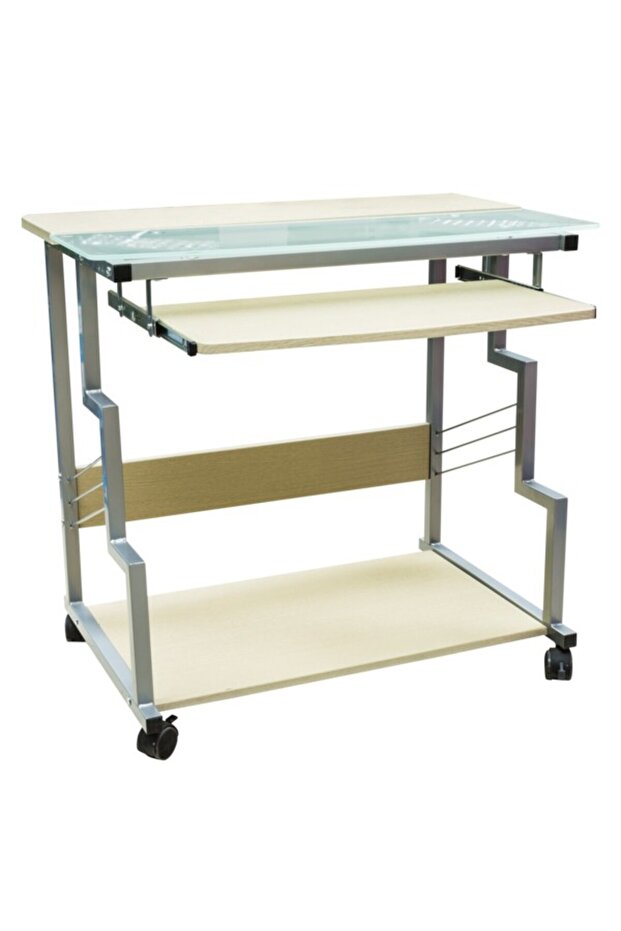 Metal Frame Contemporary Computer Table with Wheels - 1