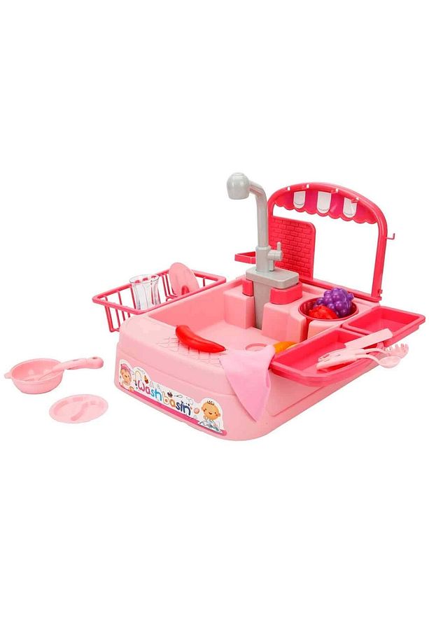 Pembe Su Akıtan Mutfak Lavabosu Seti - Çeşmeli Sesli Lavabo - Mutfak Seti - Su Akan Musluk - Akan Mu - 5