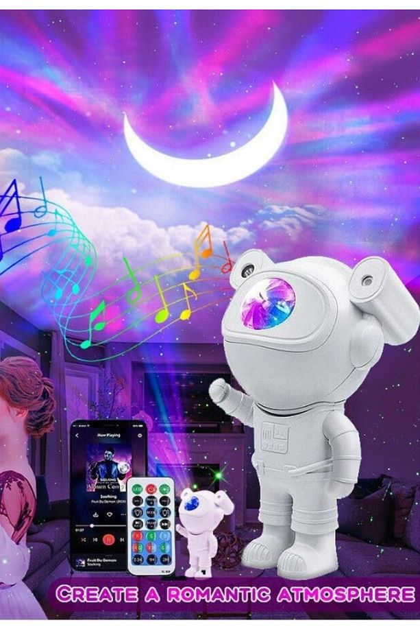 Yeni Nesil Bluetooth Hoparlörlü Astronot Yıldız Gezegen Projektörü Kumandalı Gece Lambası Büyük Boy - 4