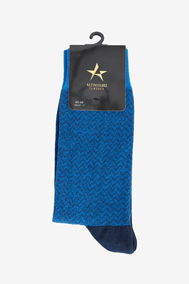 Men's Blue-Navy Patterned Cotton Socks