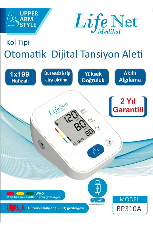 Tansiyon Aleti Üst Koldan Dijital Tansiyon Ölçer, Nabız Ölçer, Usb Girişli BP310A - 5
