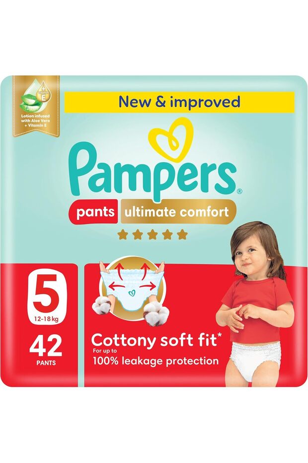 Diaper Pants | Ultimate Comfort | Size 5 | 12-18 kg | Aloe+Vit E | 42 Ct