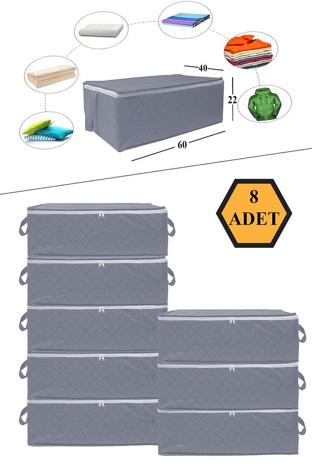 8 Adet Kapitone Desenli Antrasit Bazaaltı Hurç 60x40x22 - 1