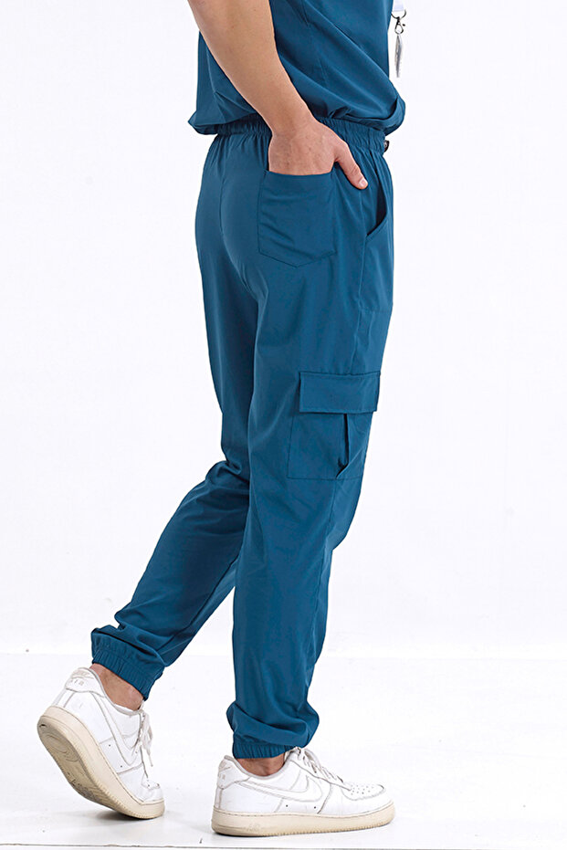 Jogger Lycra Unisex Surgical Pants with Single Bottom Cargo Pocket, Petrol Green | Brl Bagel