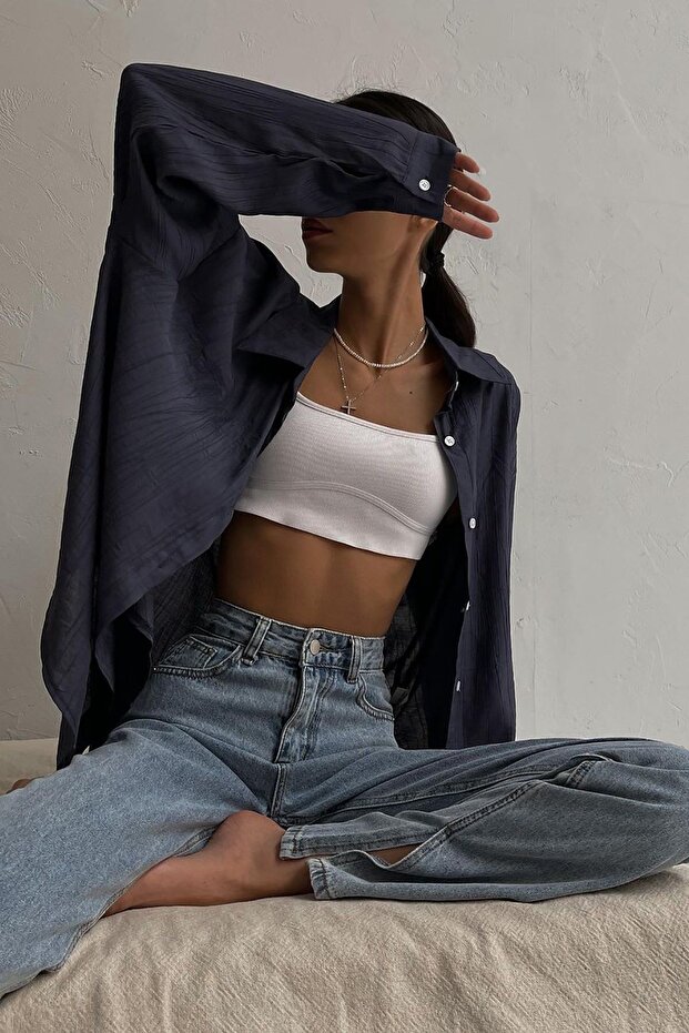 Niebieskie damskie dżinsy z wysokim stanem i rozcięciem MG1384 - 5