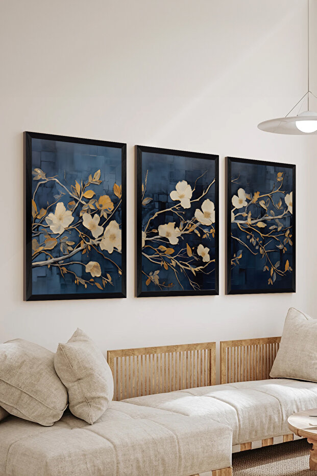 3 Pcs Black Frame Look Mdf Poster Table Set - Set 7
