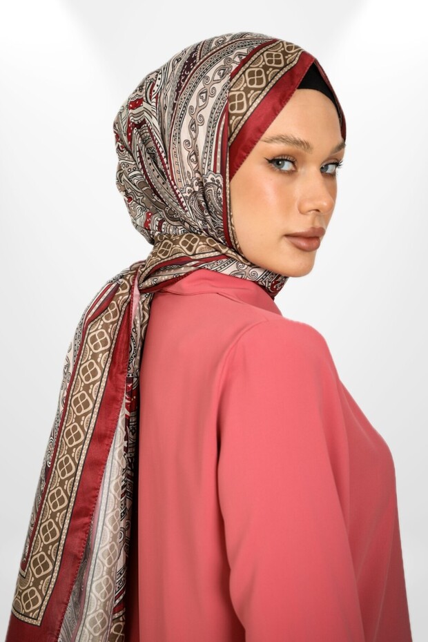 Imported Voile Silk Retro Pattern Shawl - New Collections - Ottomaria Series - Burgundy