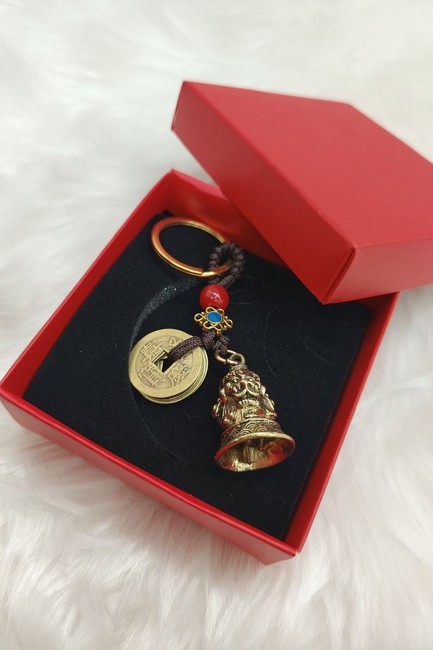 Pirinç Feng Shui Çan ve Çin Bereket Parası Anahtarlık - 3