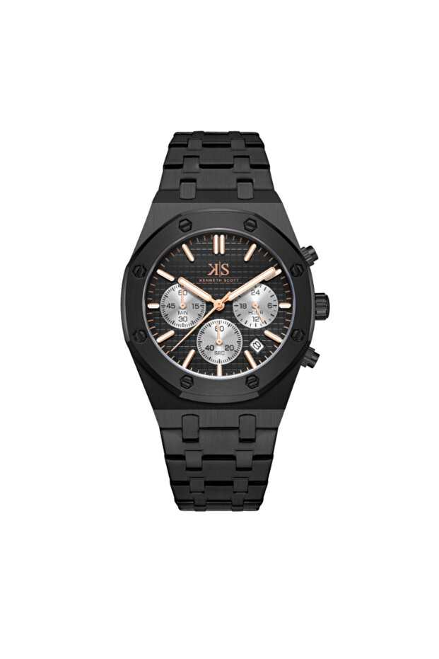 ساعة رجالية متعددة الوظائف بمينا سوداء - K24112-BBBB - 1