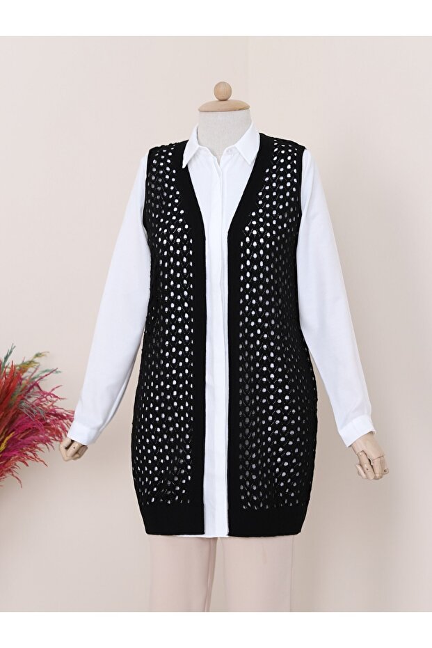 Durchbrochene Weste - Schwarz - 2