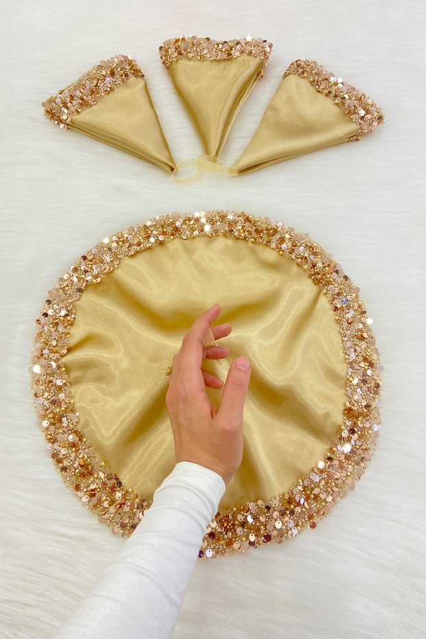 Gold Bride Groom Handkerchief, Sparkling Sequin Detailed Wedding Halay Bridesmaid Promise Engagement Henna Circumcision Handkerchief