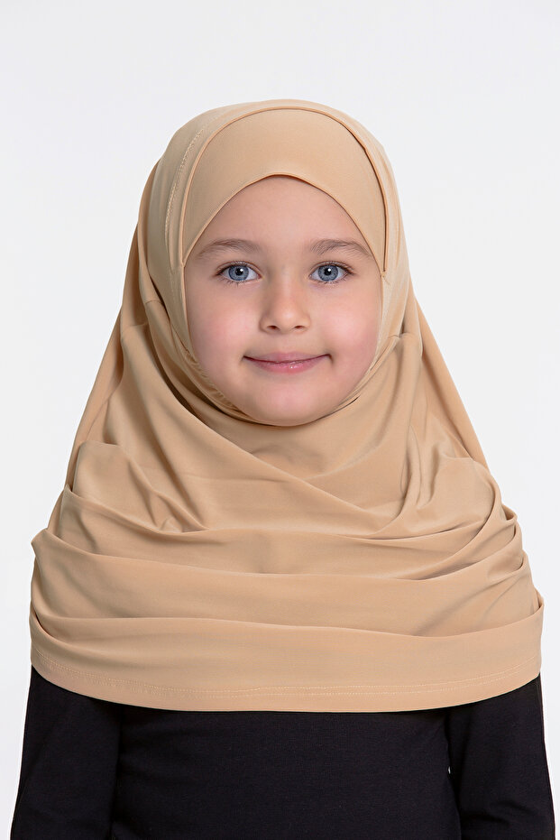 Milk Coffee Practical Instant Wearable Children's Hijab Bonnet Sandy Fabric Self-Boned 78_26