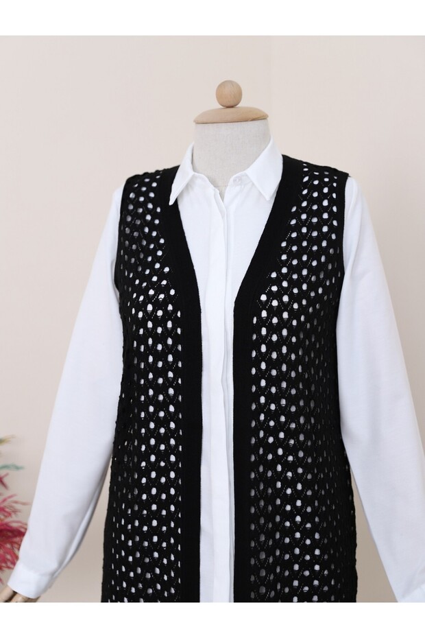 Durchbrochene Weste - Schwarz - 3