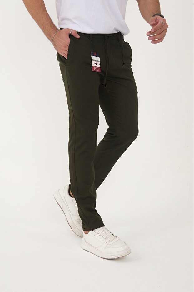 Men's Winter Jogger Slimfit Waist Half Elastic Khaki Fabric Pants