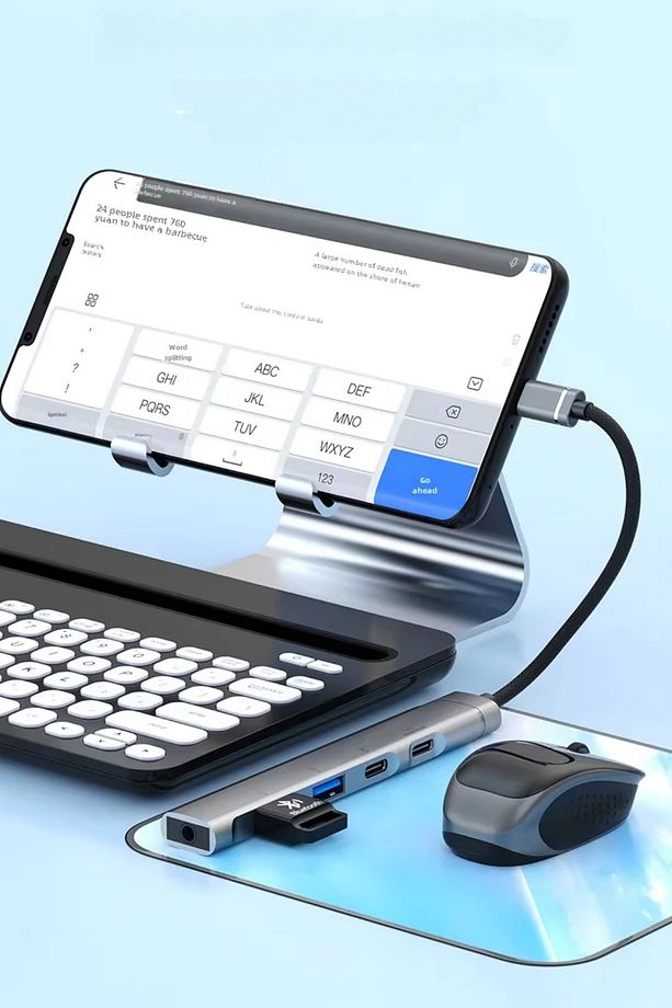 Type-c + Usb Çevirici 5in2 Hub 5 Port PD Typec/Usb/Aux Çoklayıcı Dönüştürücü - 6