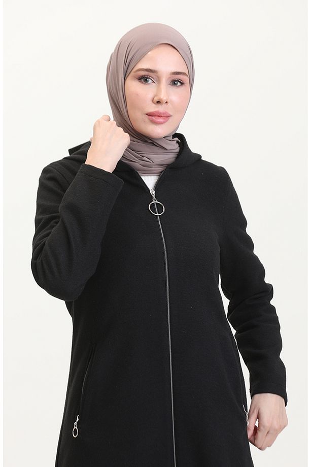 Kapüşonlu Kaşe Kap 8001-04 Siyah - 3