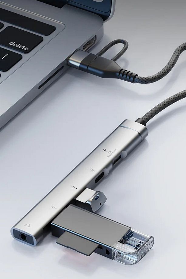 Type-c + Usb Çevirici 5in2 Hub 5 Port PD Typec/Usb/Aux Çoklayıcı Dönüştürücü - 3