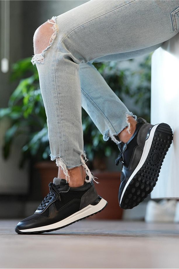 Albus Model Erkek Hakiki Deri Siyah Sneaker - 5