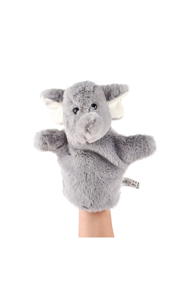 دمية يد منقوشة على شكل فيل رمادي - 1