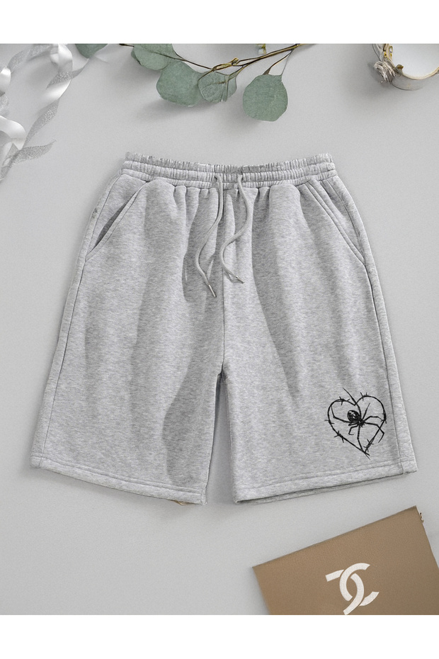Spider Heart Printed Black Unisex Women'S-Men's Bermuda Shorts