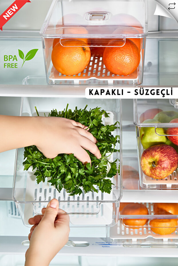 Gloss AirControl XL 3’lü Süzgeçli Havalandırmalı Kapaklı Buzdolabı & Dolap İçi Düzenleyici 4.5 Lt - 8