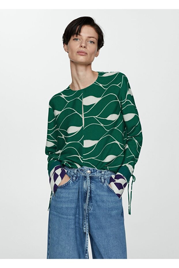 Gemusterte Bluse mit Bindedetail - 7