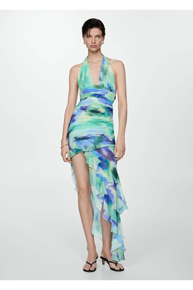 Volanlı dökümlü elbise - 2