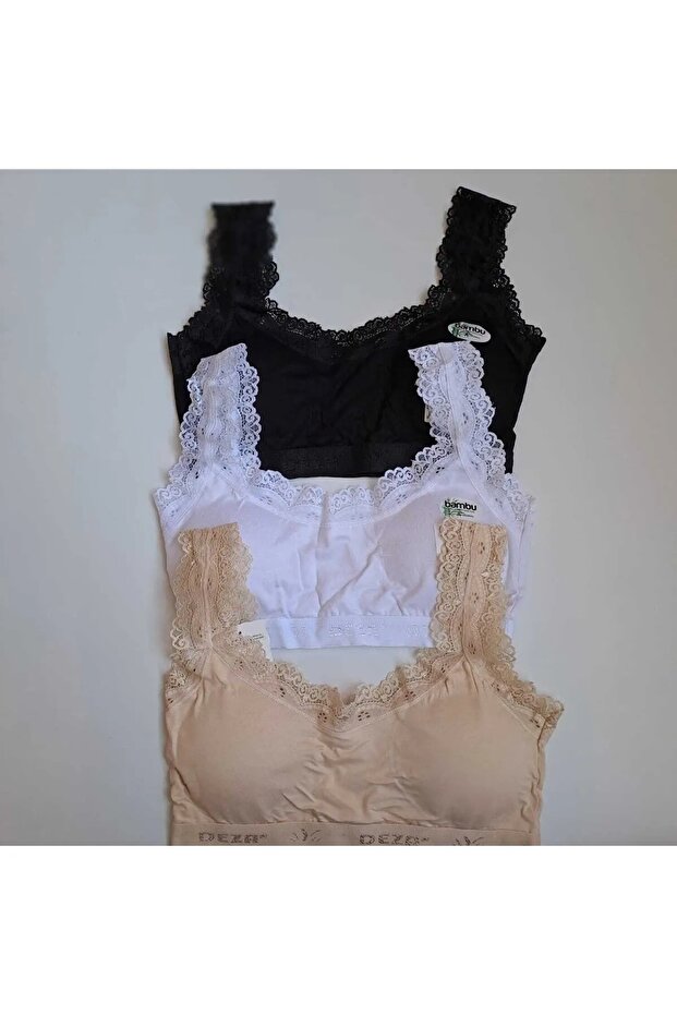 Women's 3-Piece Cotton Bamboo Lace Gathered Comfortable Half Tank Top Plus Size Strap Bra