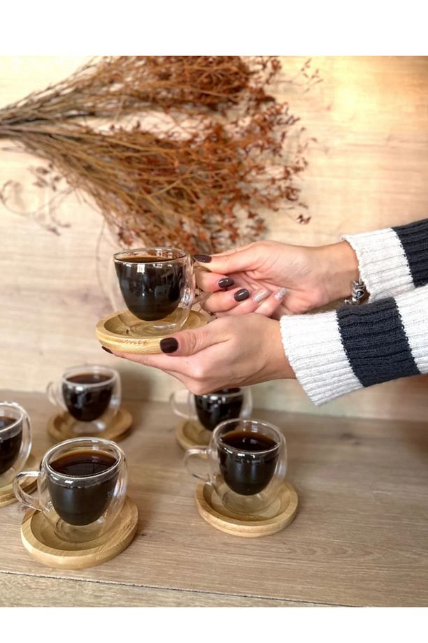 2'li Bambu Tabak Çift Cidarlı Kahve Takımı Fincan - 1