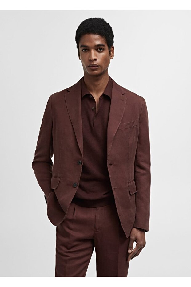 Dar kesimli keten blazer ceket - 1