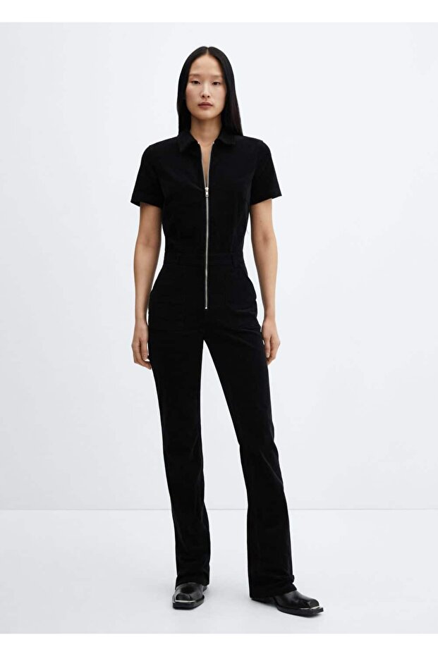 Fermuarlı fitilli kadife tulum - 2