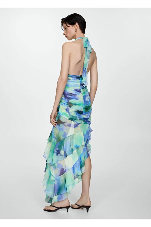 Volanlı dökümlü elbise - 4