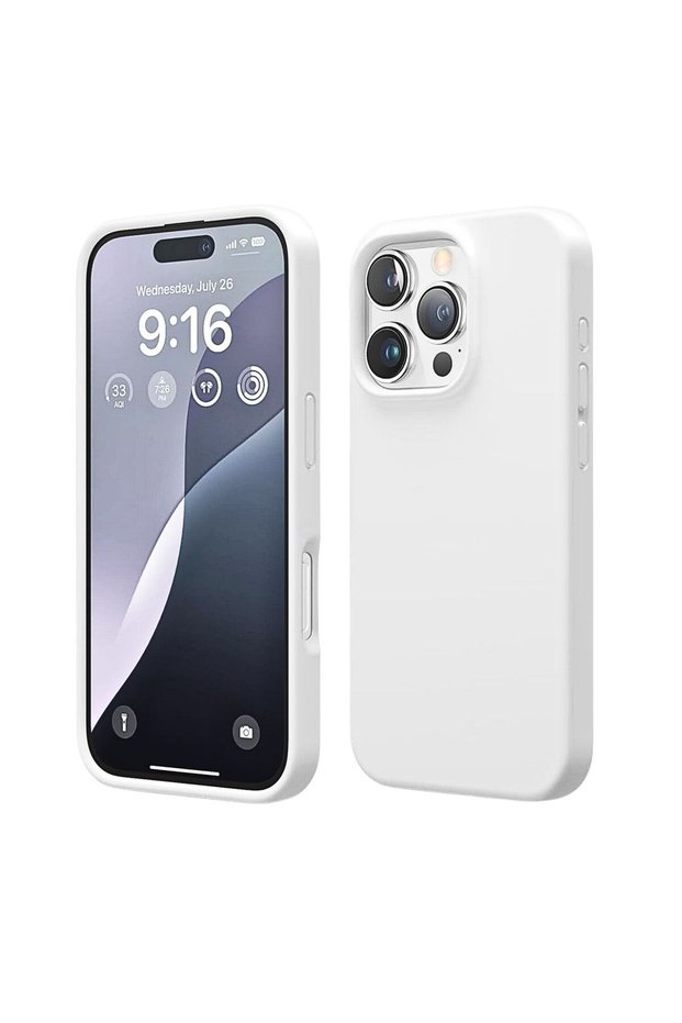 Apple iPhone 15 Pro Max Compatible Silicone Case - Pastel Color Tone Flexible Full Protection Cover - White