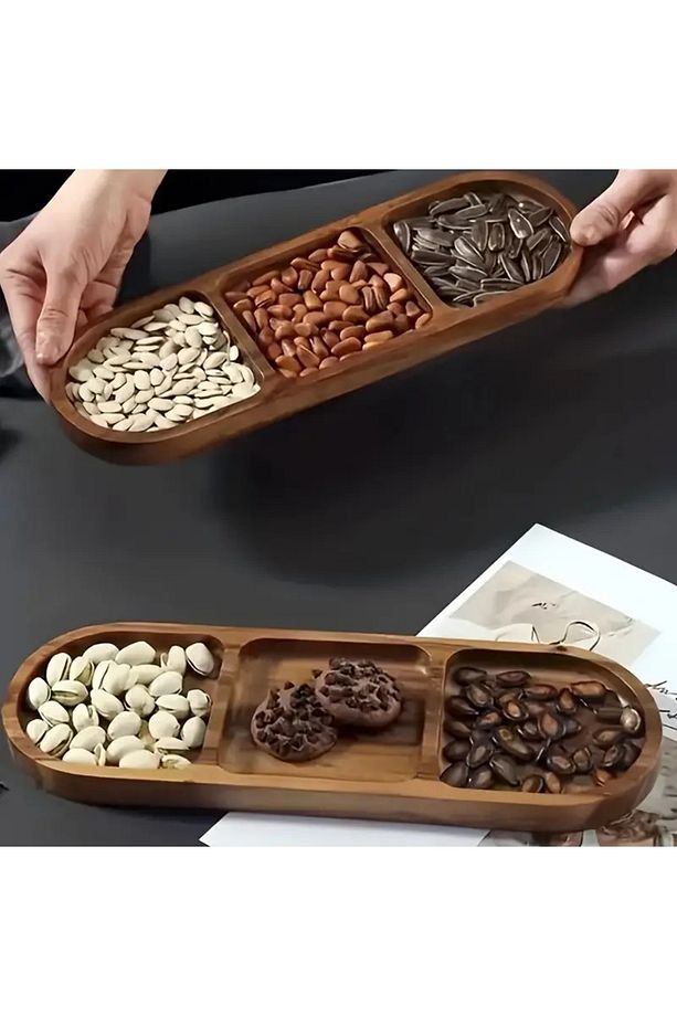 3 Bölmeli Servis Tepsisi Sunumluk Kuruyemiş Tabağı - 1