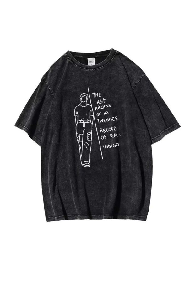 Mi̇ngalondon K-Pop Washable Rm Indigo Distressed Oversize Vintage T-Shirt