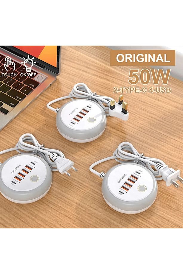 50W 4 USB Portu + 2 Type-c Dokunmatik LED/dolgu Işığı İle Akıllı Hızlı Şarj Çoklu Port - 4