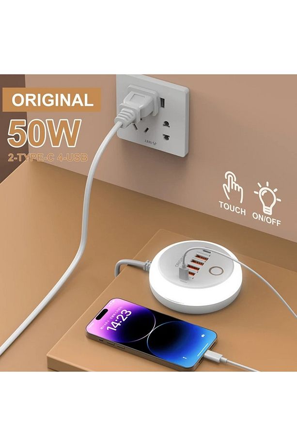 50W 4 USB Portu + 2 Type-c Dokunmatik LED/dolgu Işığı İle Akıllı Hızlı Şarj Çoklu Port - 1