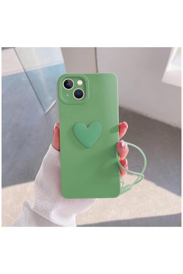 Apple iPhone 15 Plus Compatible Case Heart Love Silicone Case Light Green