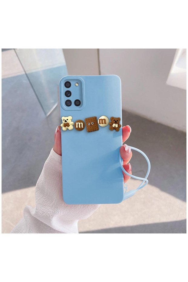 Samsung Galaxy A31 Compatible Case Love Bear Silicone Case Brown - Light Blue