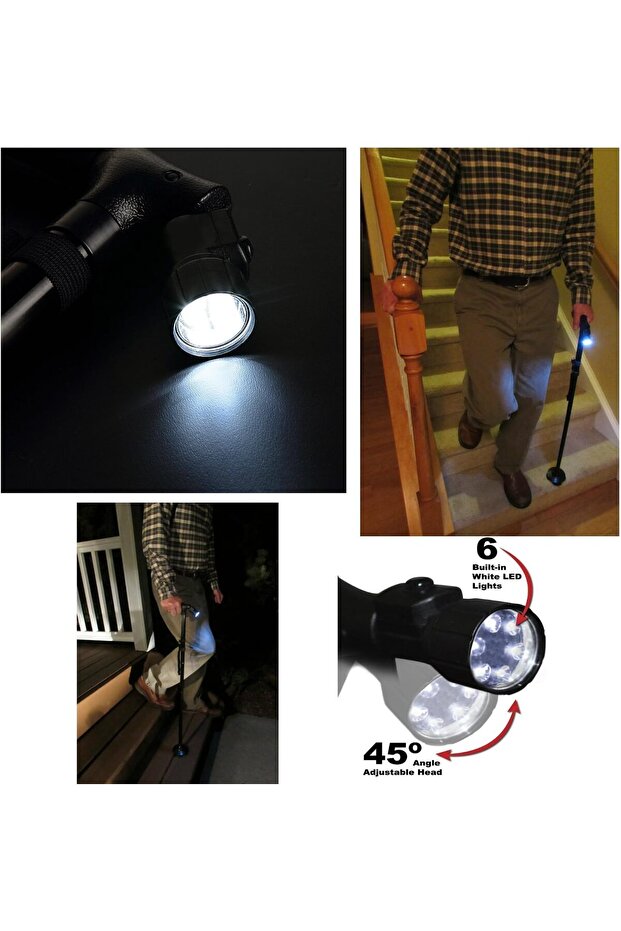 عصا مشي قابلة للطي مع ضوء LED - 2