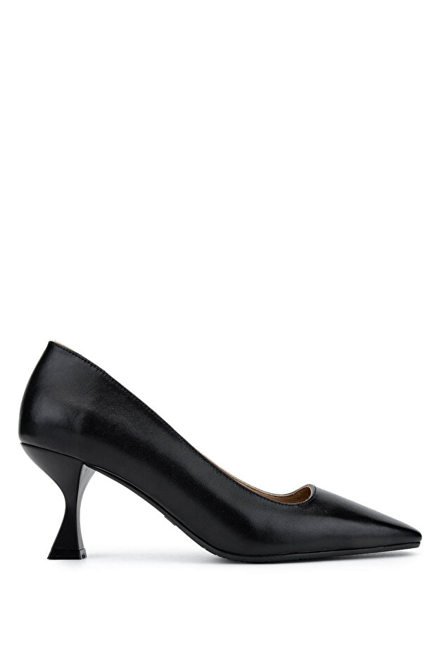 Women's Genuine Leather Black Leather Heeled Shoes