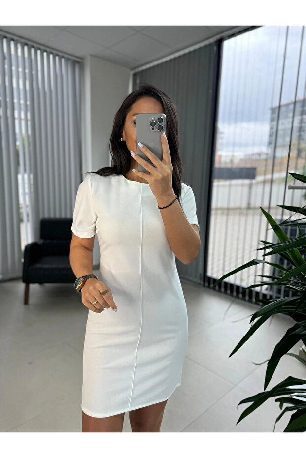 Crep Dikişli Kalem Elbise - 2