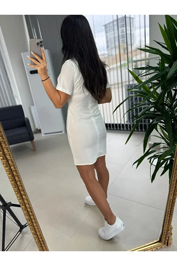Crep Dikişli Kalem Elbise - 4