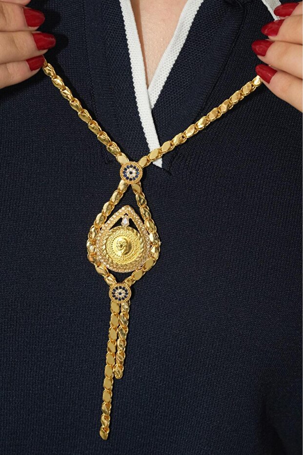 14 Ayar Çeyrekli Pullu Kolye - 2