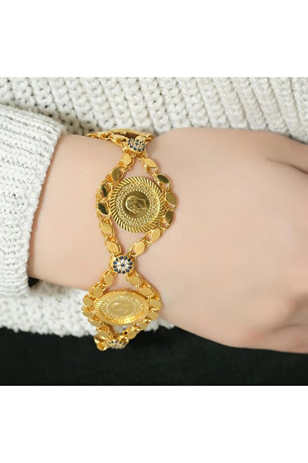 14 Ayar Üçlü Çeyrekli Pullu Bileklik - 1