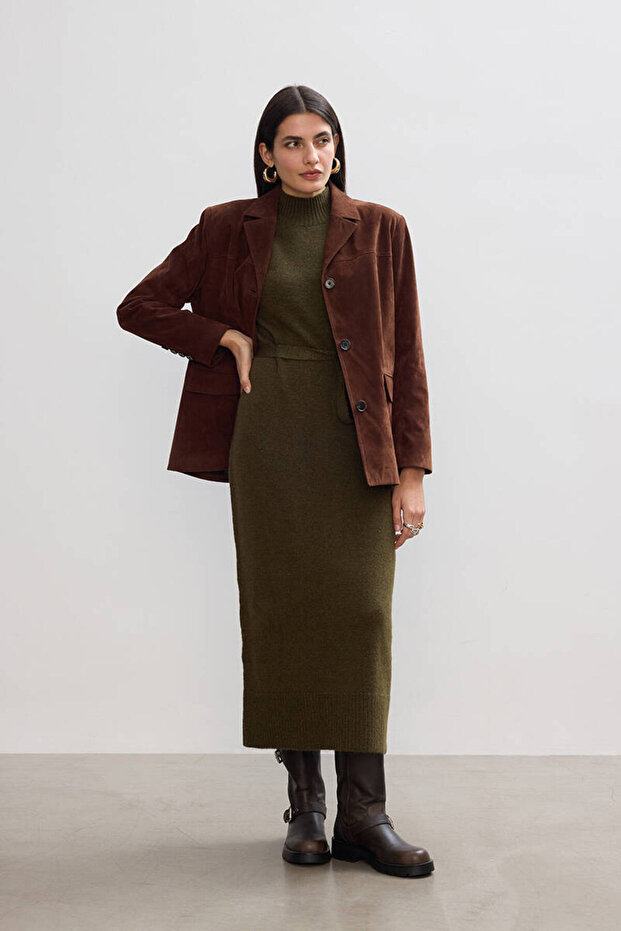 HAKİ SOFT TRİKO ELBİSE - 2