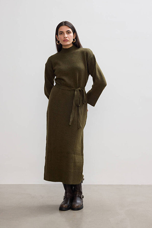 HAKİ SOFT TRİKO ELBİSE - 3